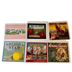 Vintage Fruit Crate Label Art Prints Set of 6 Farmhouse Kitchen‎ Decor